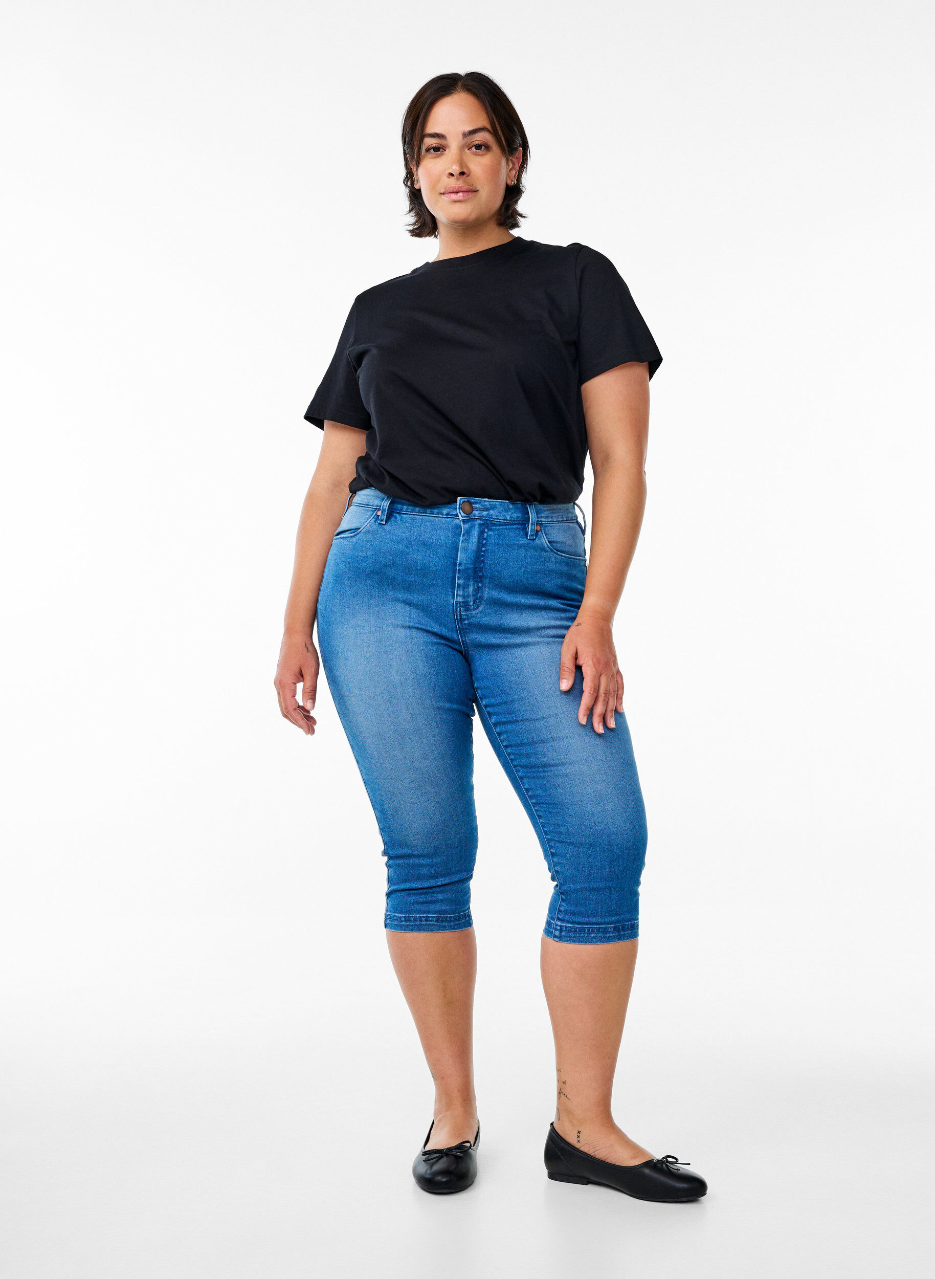 High waisted Amy capri jeans with super slim fit, Light Blue, Model