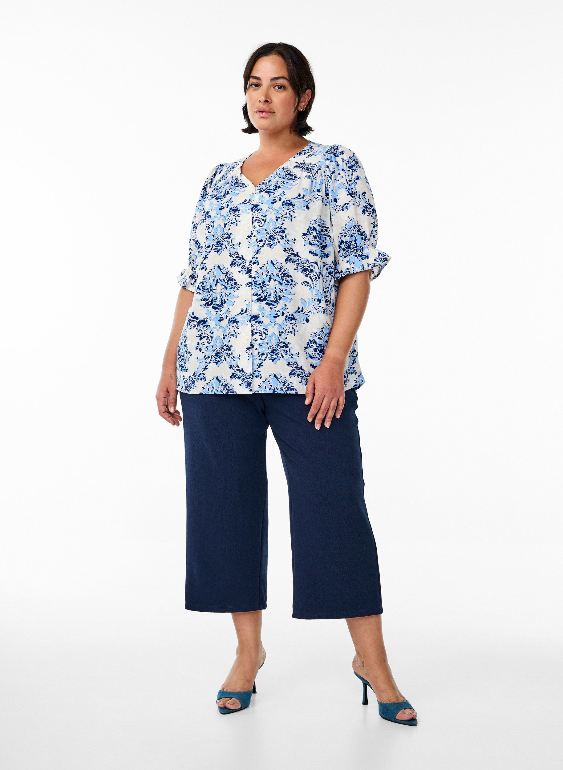 Zizzifashion Shirt blouse with 1/2 sleeves, Beige, Model image number 1