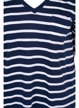 Striped cotton t-shirt with v-neckline, Navy B White Stripe, Packshot image number 2
