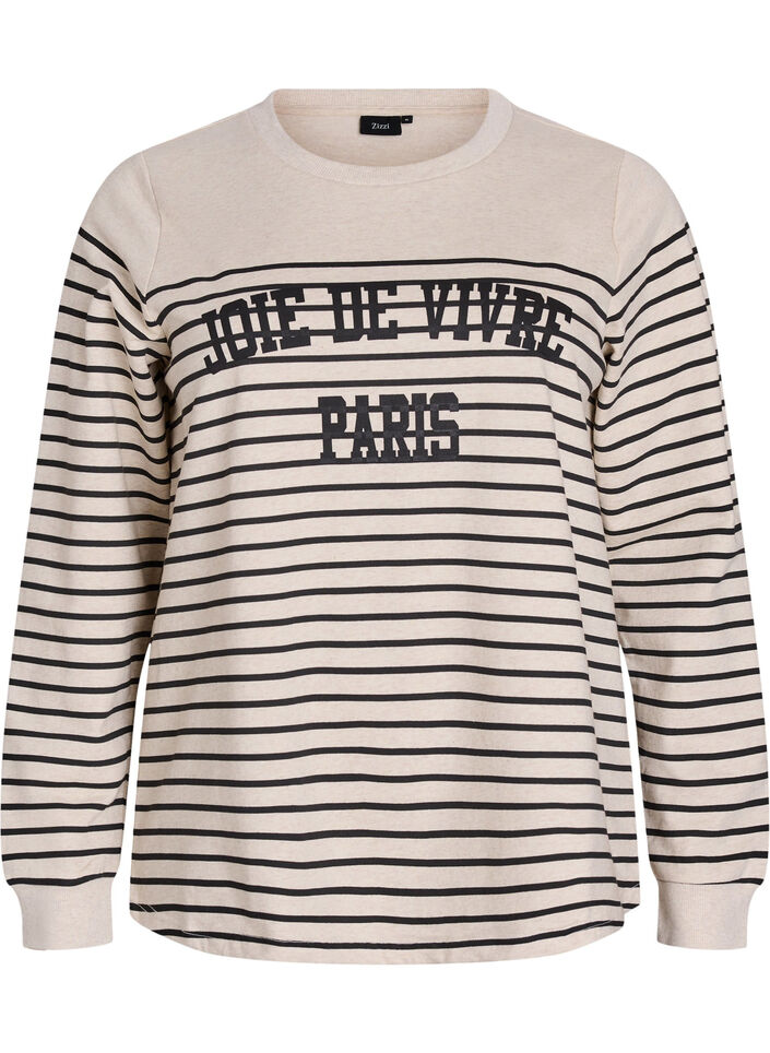 Sweatshirt with stripes and text print, Beige, Packshot image number 0