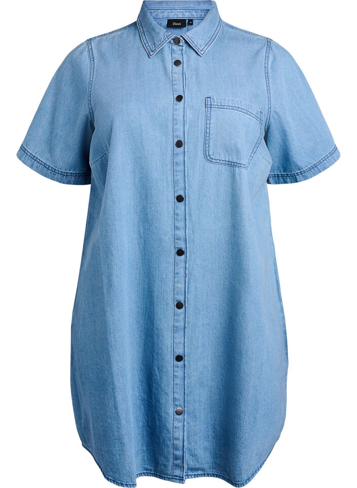 Denim shirt dress with short sleeves, Light Blue, Packshot image number 0