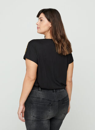 Short-sleeve T-shirt with sequins, Black, Model image number 1
