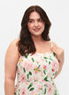 Floral viscose strap dress with smocking, Off White Flower, Model image number 2
