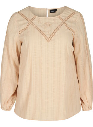 Cotton blouse with long sleeves and embroidery, Irish Cream, Packshot image number 0