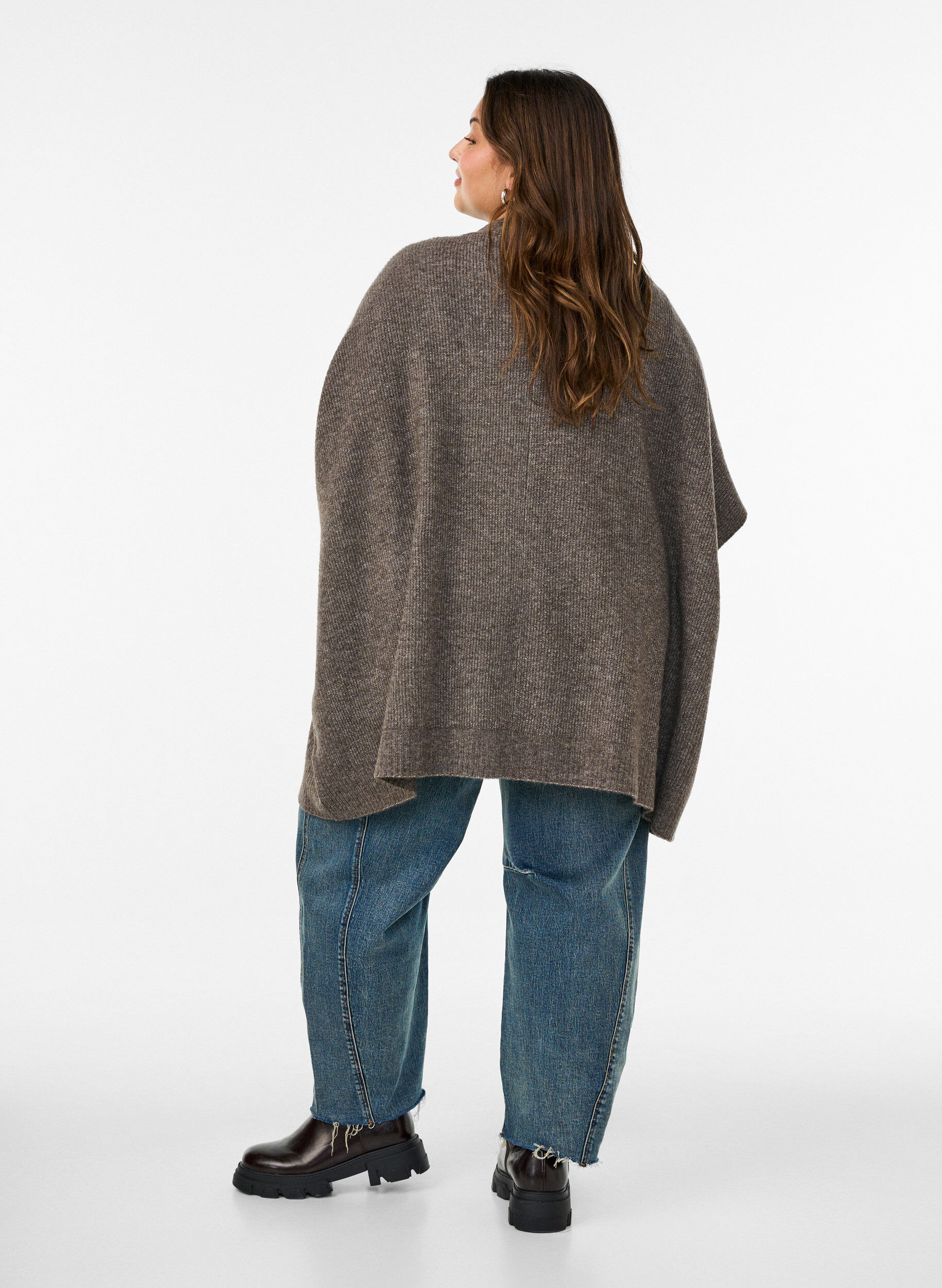 ZizzifashionCardigan with open front and wide sleeves, Brown, Model image number 2