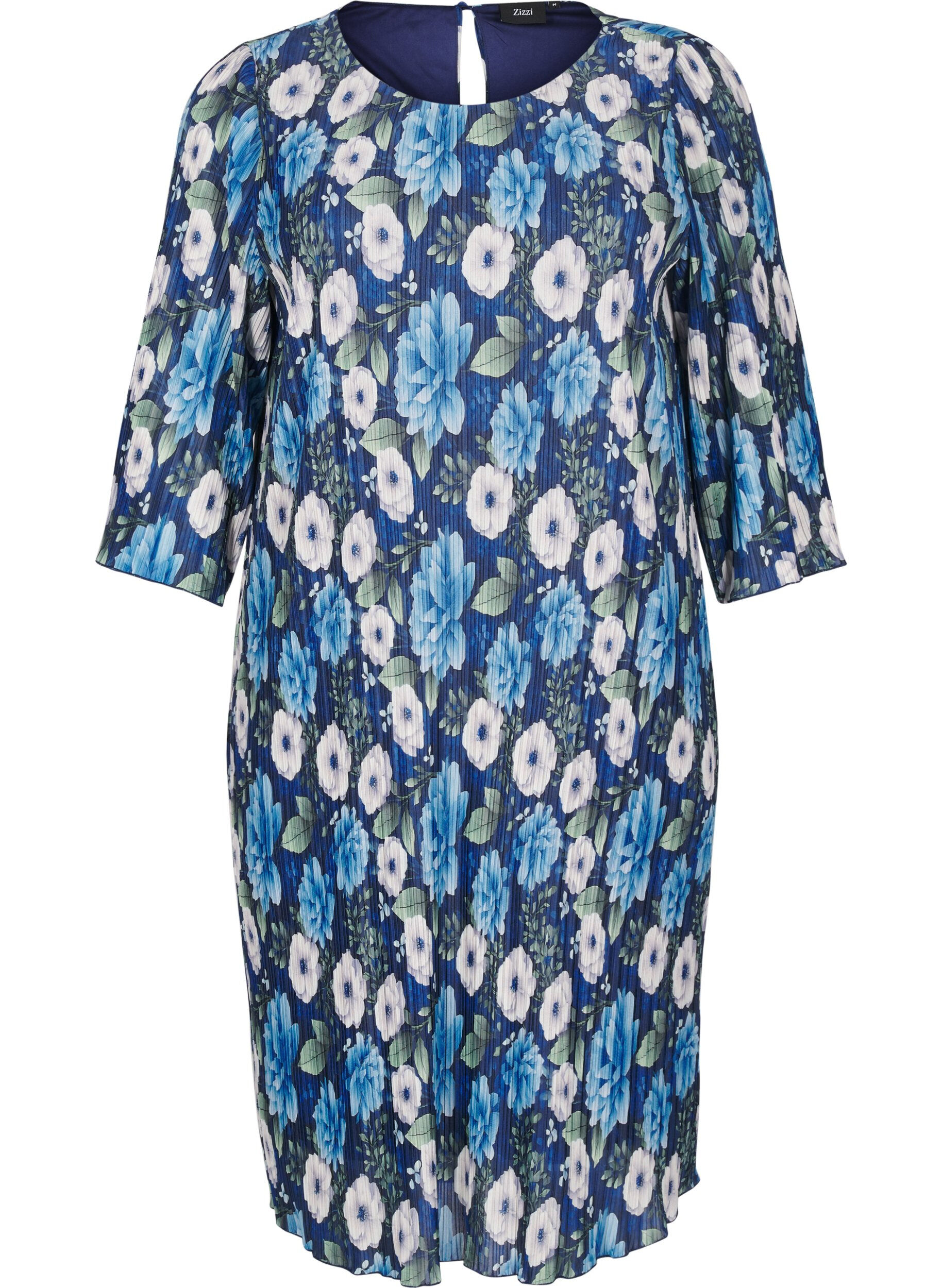 Zizzifashion Pleated dress with 3/4 sleeves, Blue, Packshot image number 0