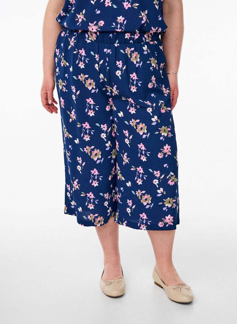 Culotte trousers with print, Blue, Model image number 2