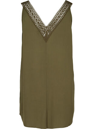 Sleeveless viscose tunic with lace, Ivy Green, Packshot image number 1