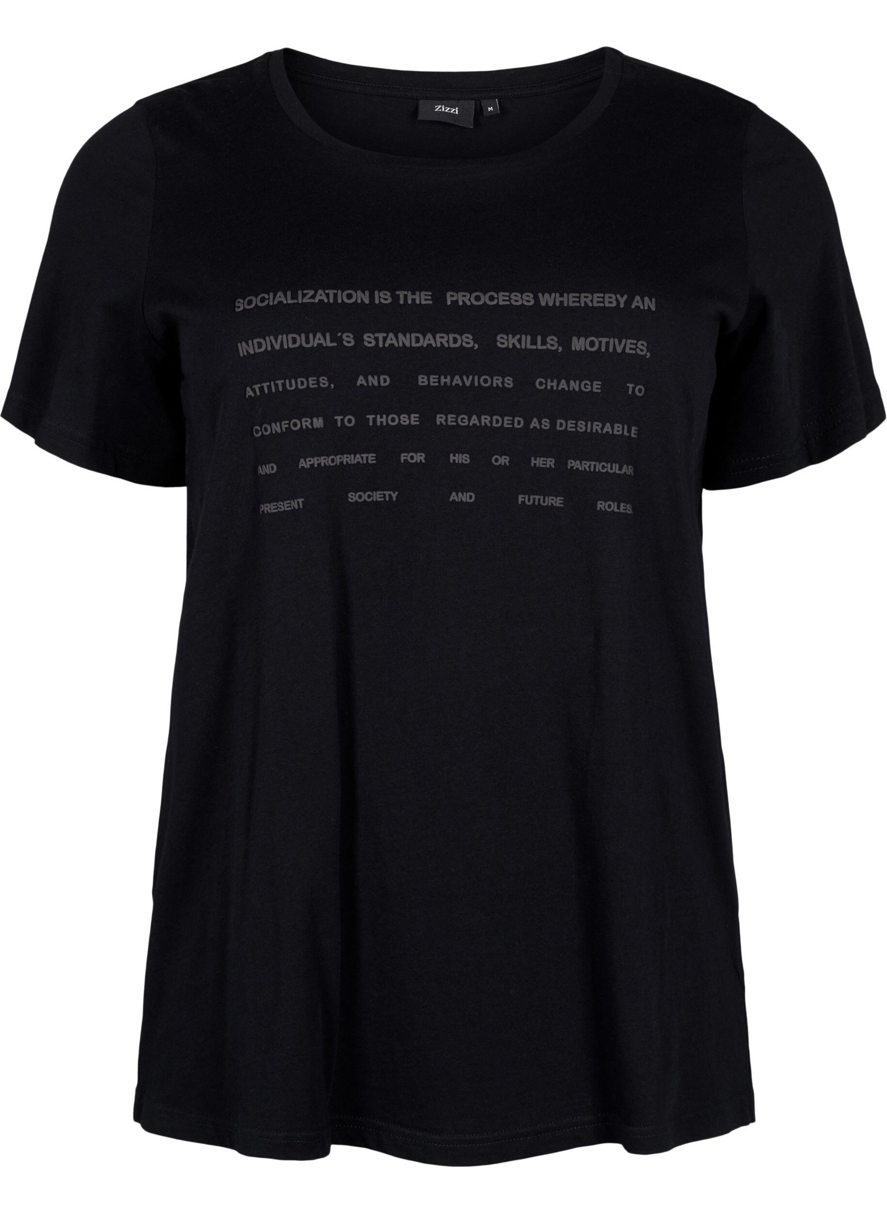 Zizzifashion T-shirt with text motif, Black W. Black, Packshot image number 0