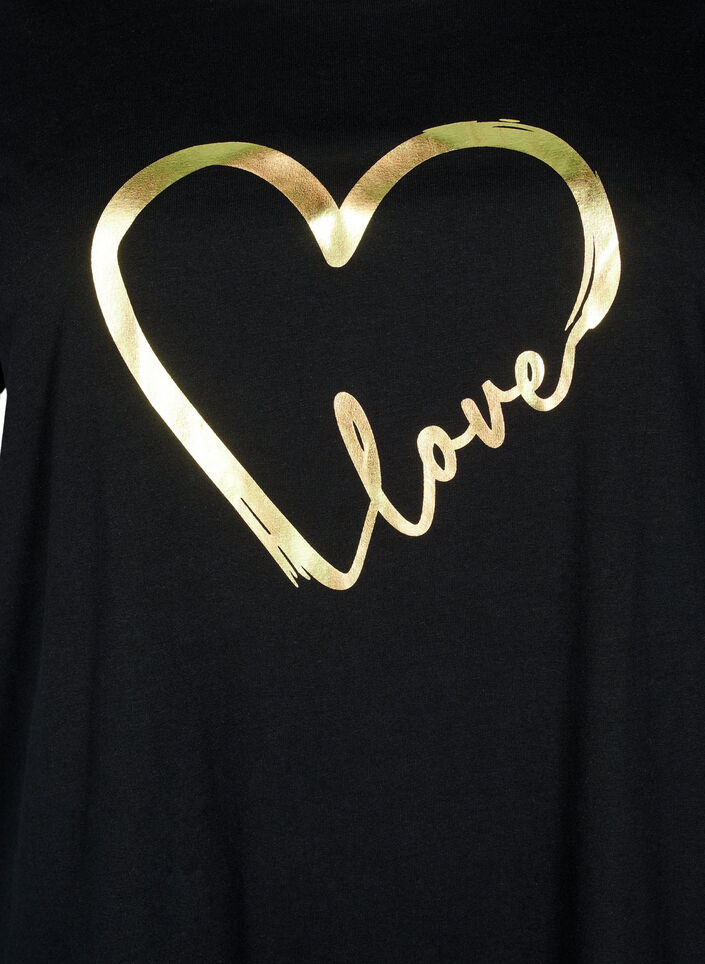 Cotton T-shirt with motif, Black w. Gold Love, Packshot image number 2