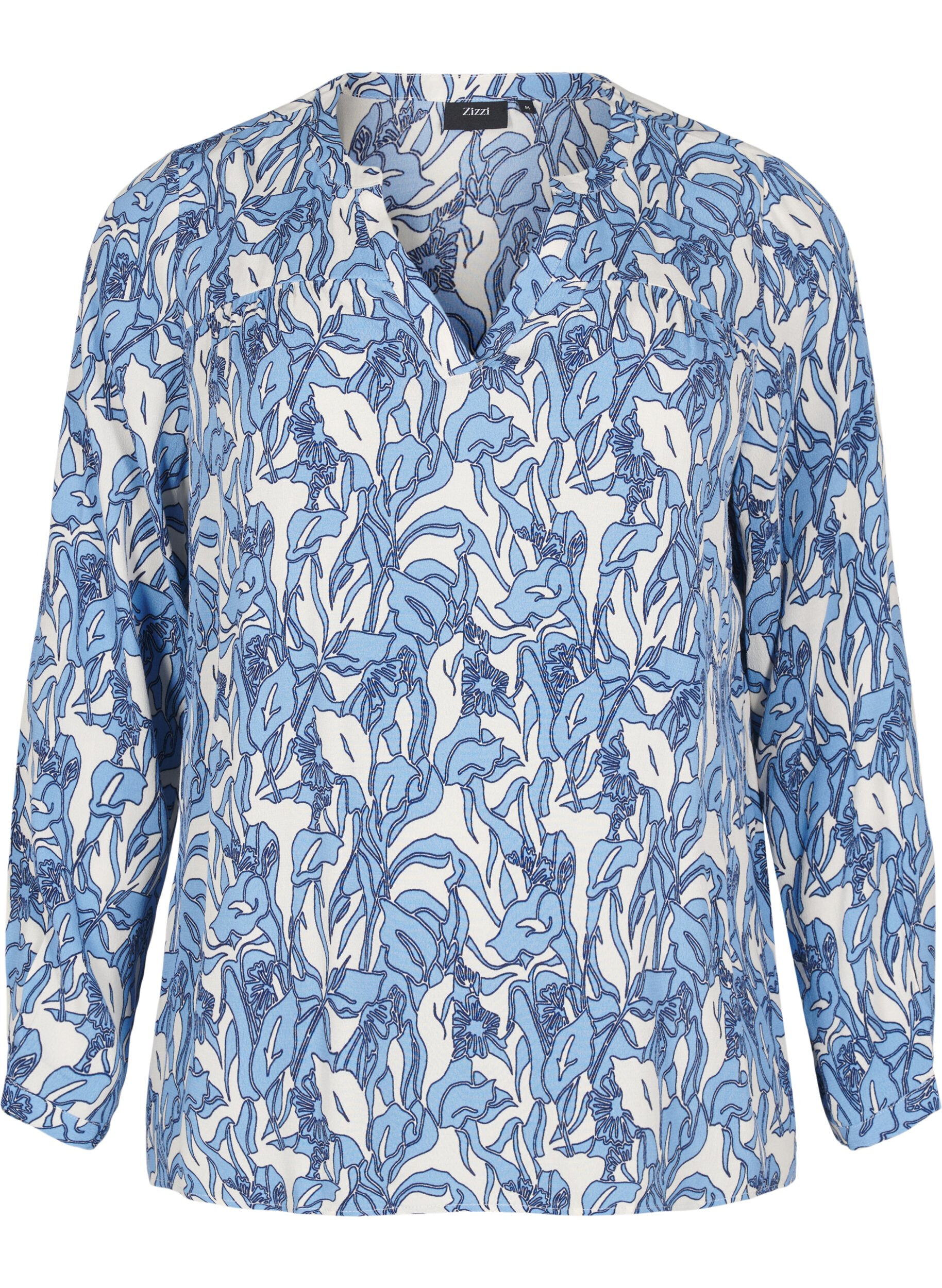 Long-sleeved blouse with print and V-neck