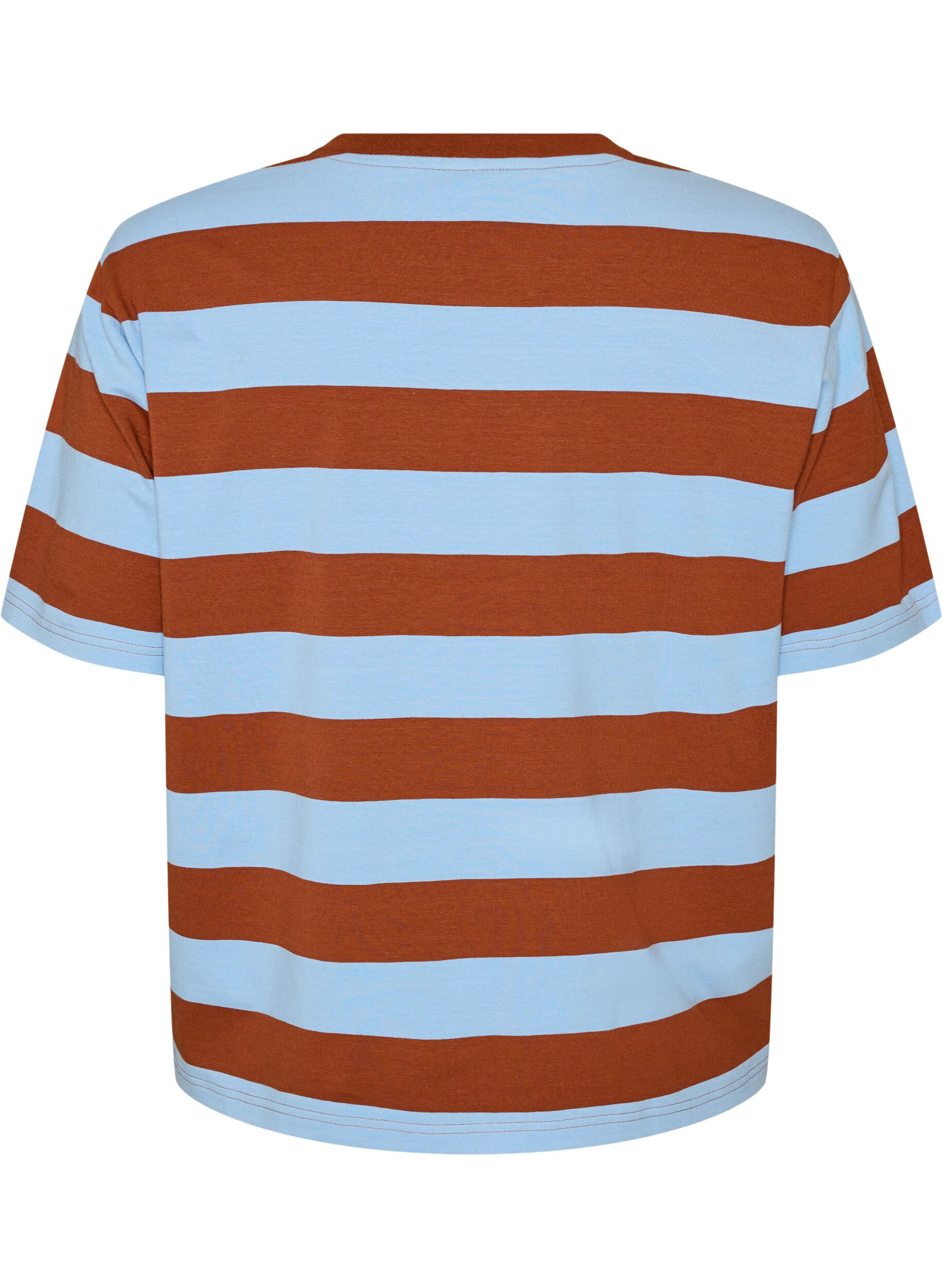 Zizzifashion Oversized T-shirt with stripes and 1/2 sleeves, Light Blue, Packshot image number 1