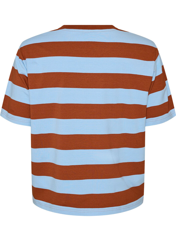 Oversized T-shirt with stripes and 1/2 sleeves, Light Blue, Packshot image number 1
