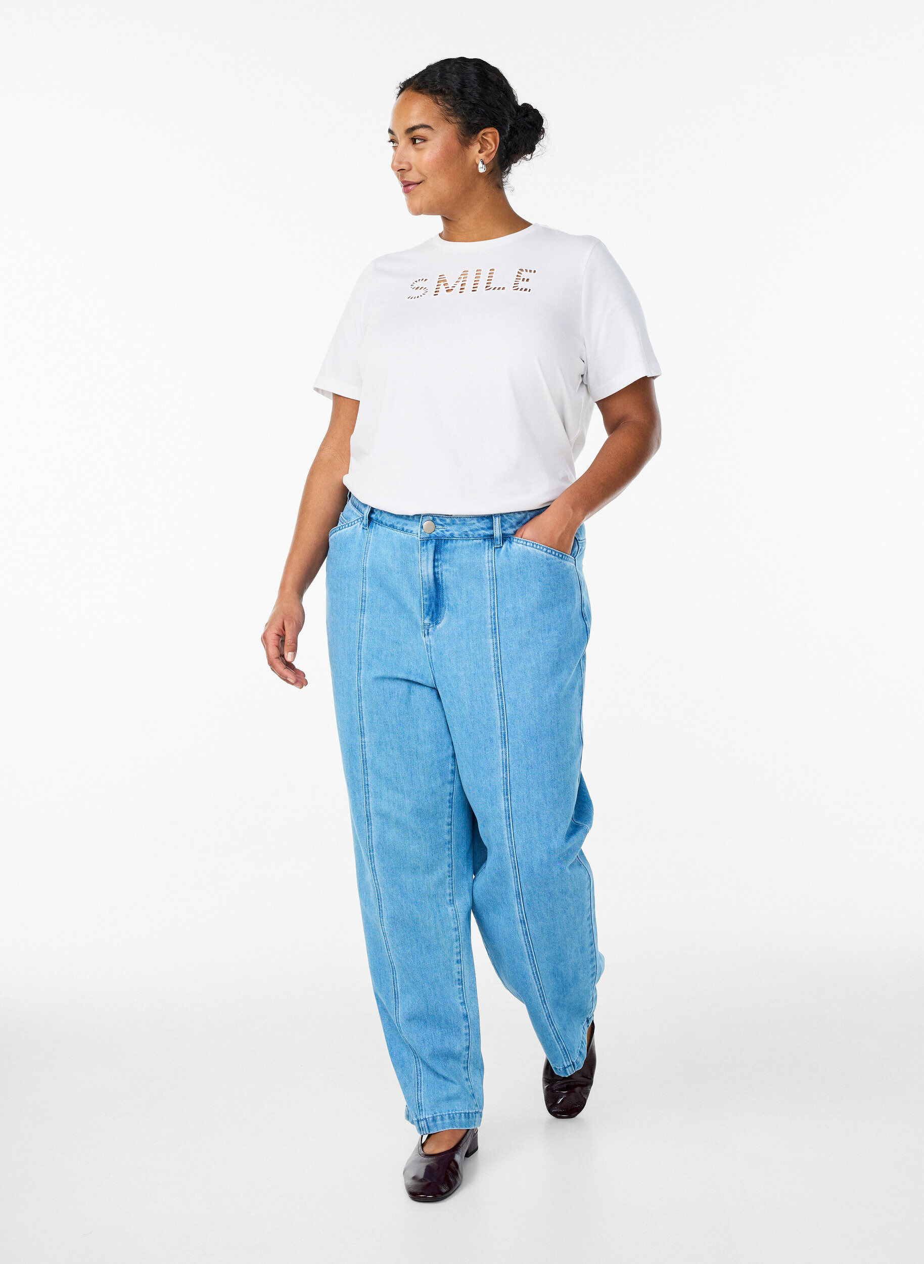 Zizzifashion Cotton T-shirt with embroidered text, White, Model image number 1