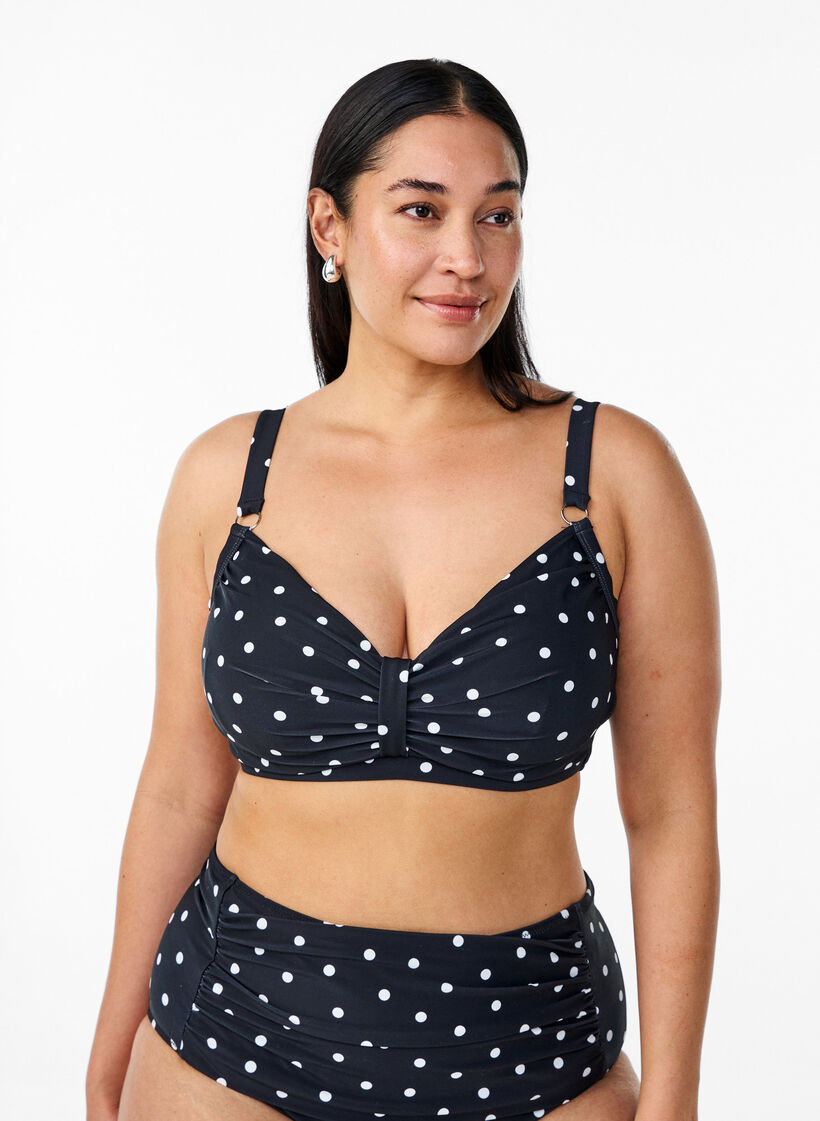 Bikini top with underwire and pattern, Black, Model image number 0