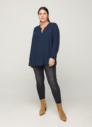Shirt with a V-neck and buttons, Navy Blazer, Model image number 2