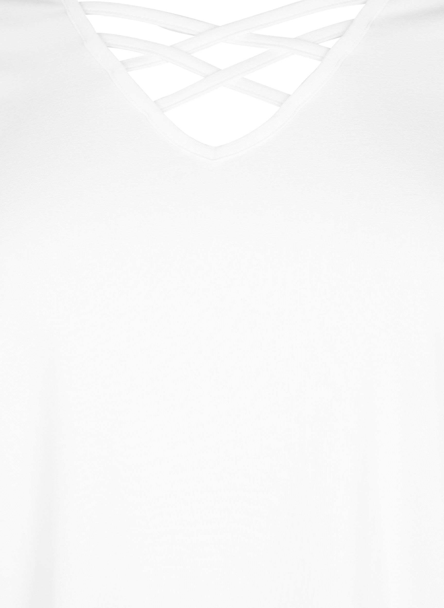 Zizzifashion T-shirt with v-neck and cross detail, Warm Off-white, Packshot image number 2
