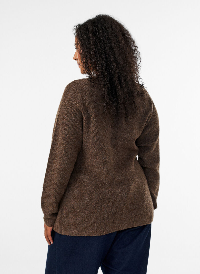 Knitted cardigan with an asymmetric closure, Brown, Model image number 2