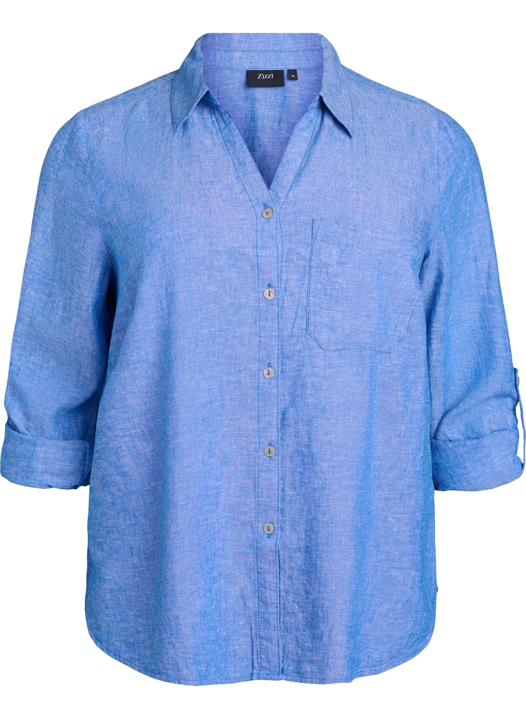 Zizzifashion Shirt in linen and viscose with 3/4 sleeves, Blue, Packshot image number 0