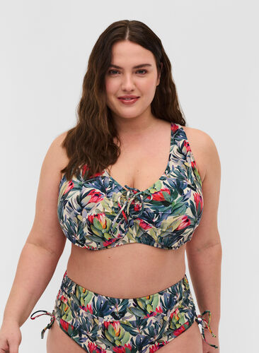 Bikini top , Red Green Flower, Model image number 0
