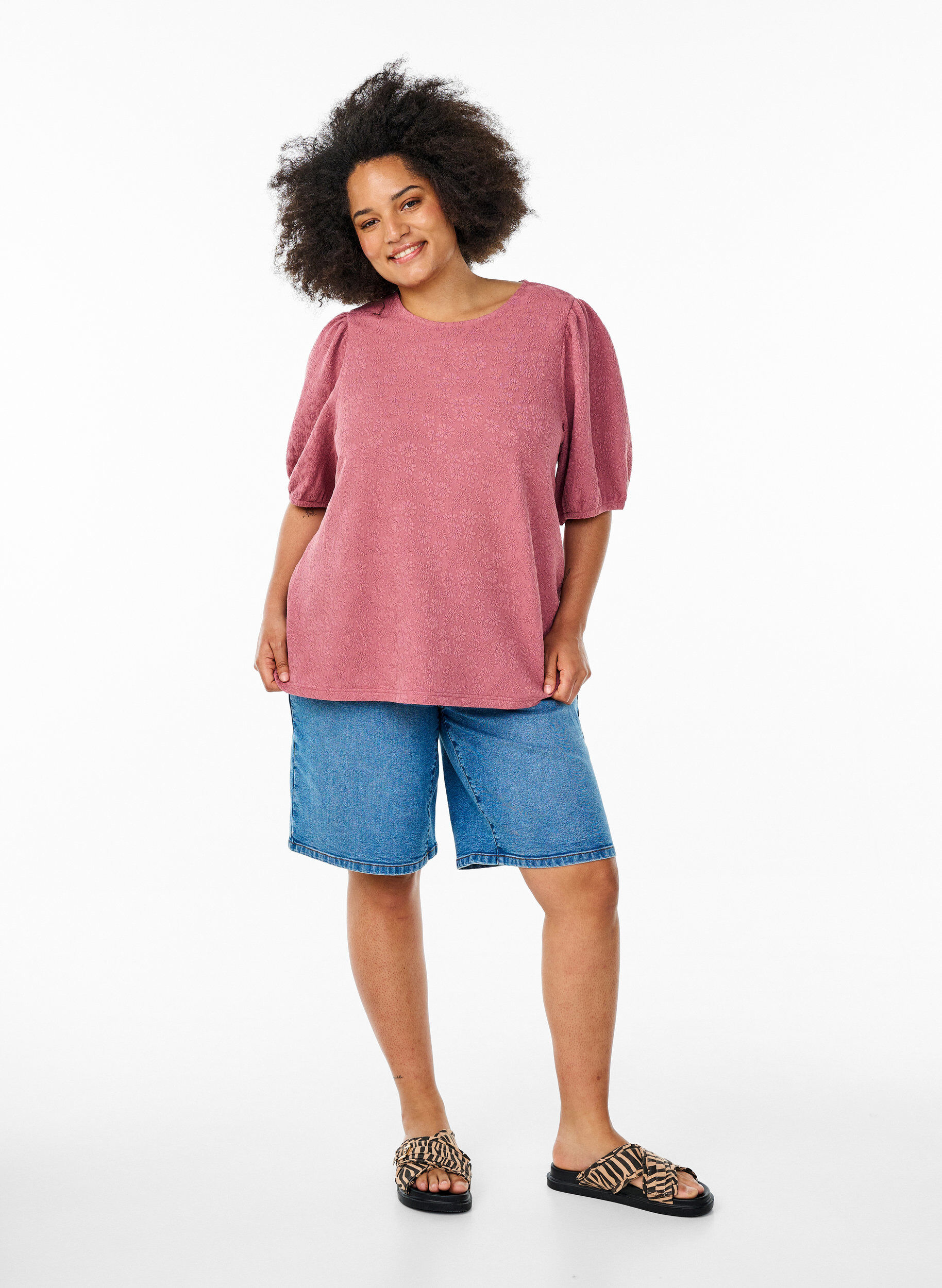 Zizzifashion Structured blouse with short sleeves, Red, Model image number 1