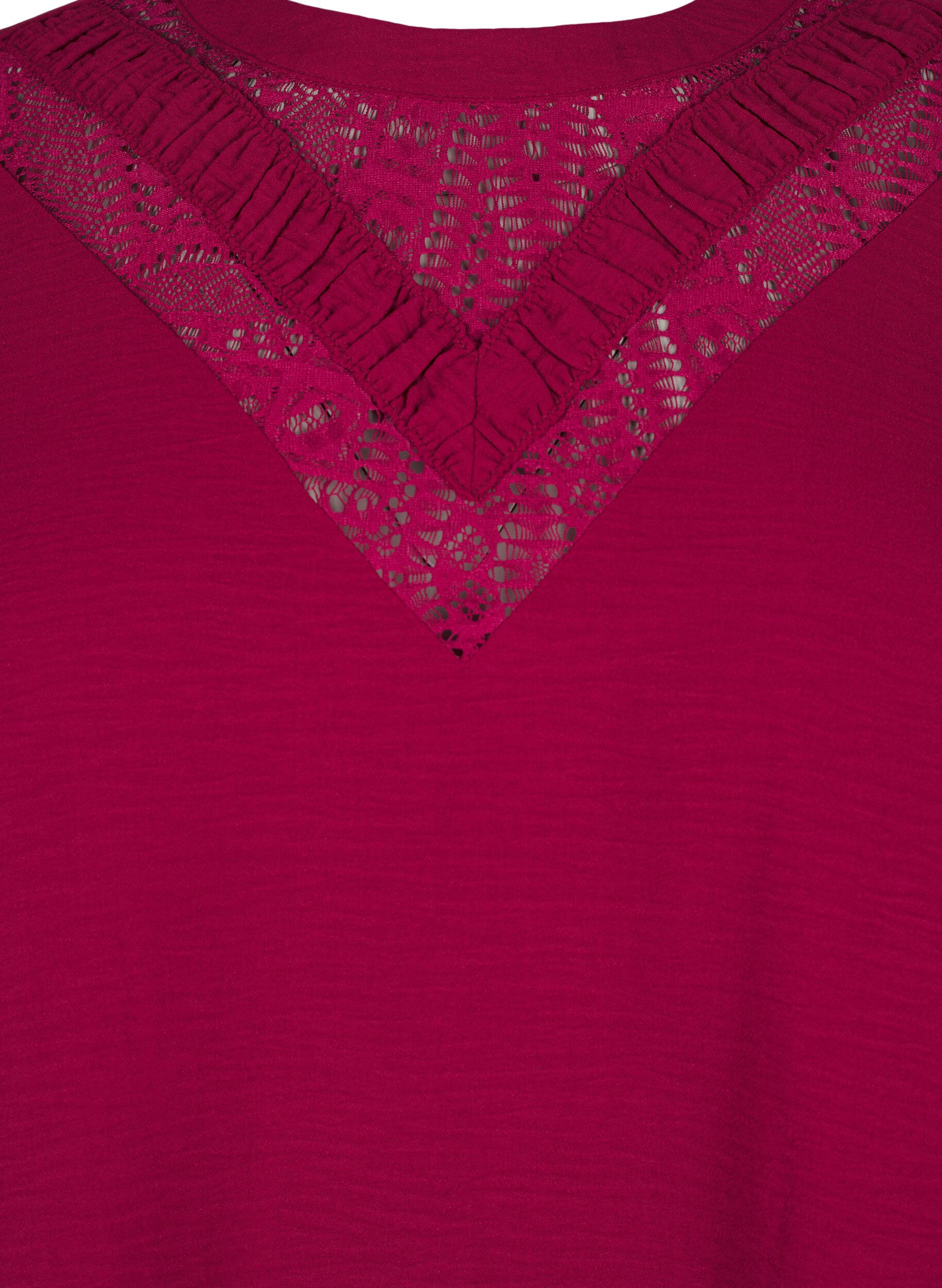 Zizzifashion Blouse with lace detail, Red Plum, Packshot image number 2