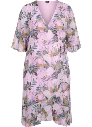 Floral wrap dress with 3/4-length sleeves, Orchid Bouquet AOP, Packshot image number 0