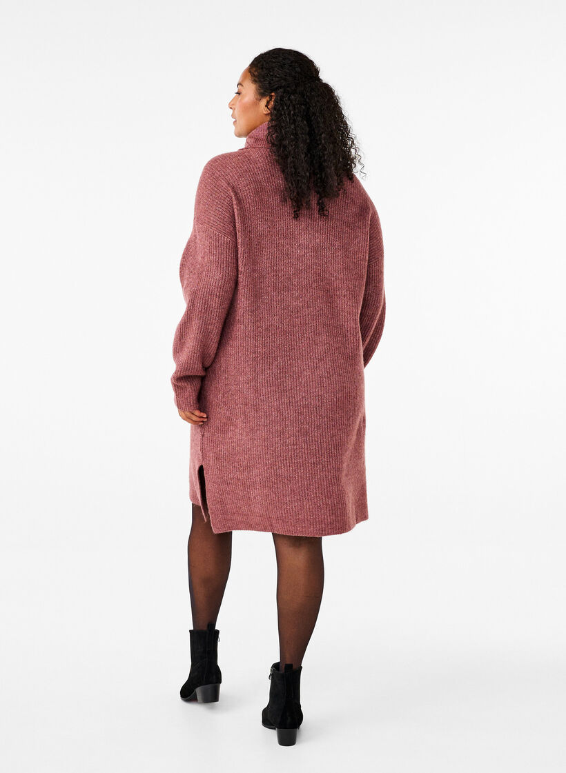 FLASH - Knitted dress with turtleneck, Red, Model image number 2