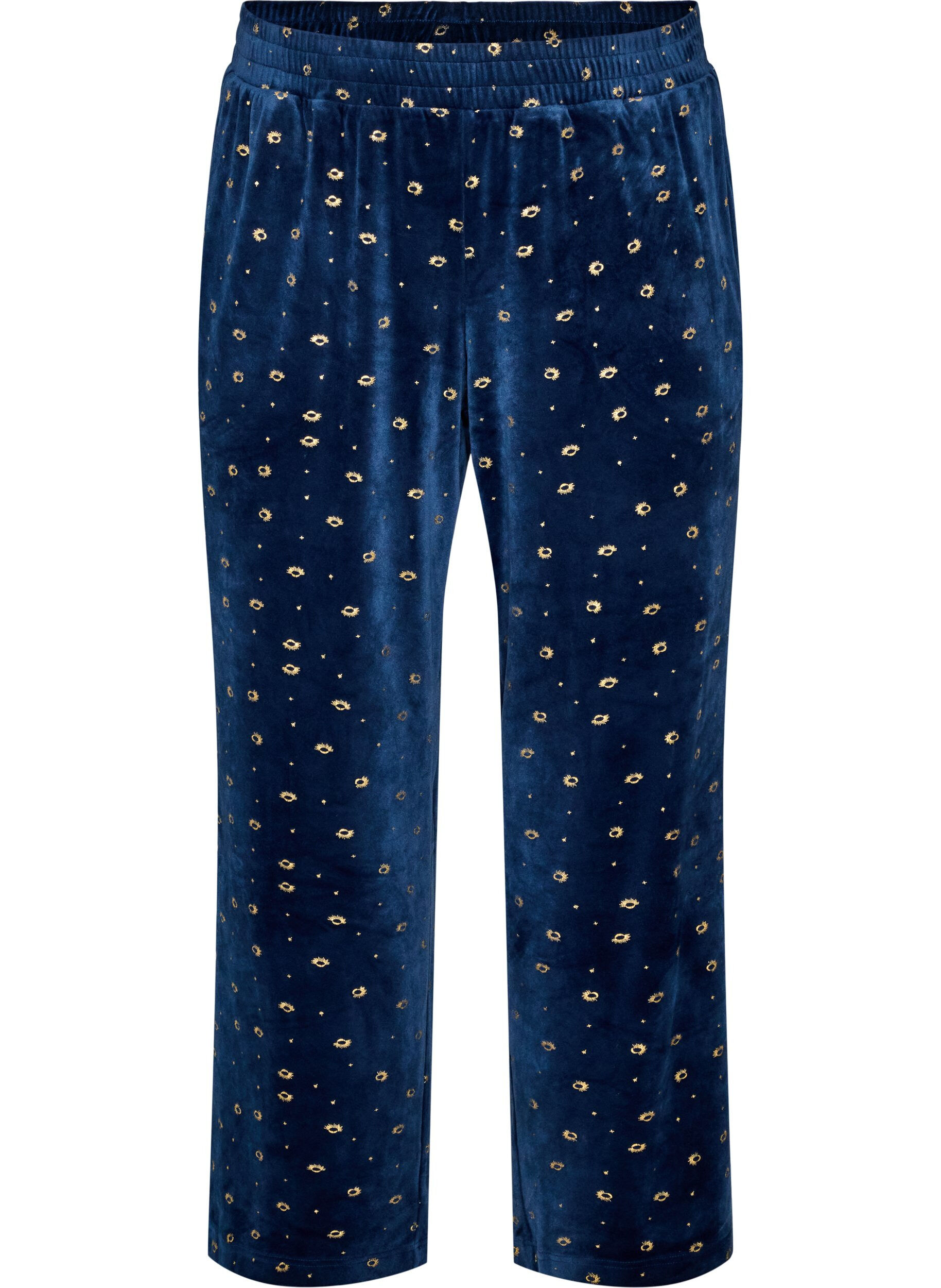 ZizzifashionVelour pyjama bottoms with an all-over print, Blue, Packshot image number 0