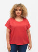 Short-sleeved blouse in cotton blend with linen, Hibiscus, Model image number 0