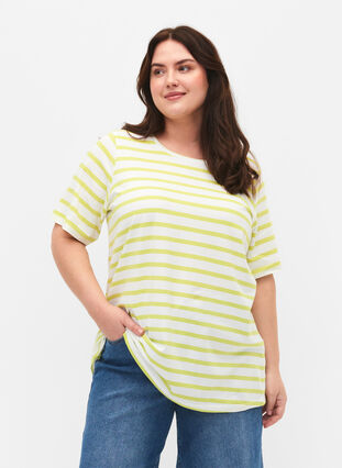 Striped cotton t-shirt, Wild Lime Stripes, Model image number 0