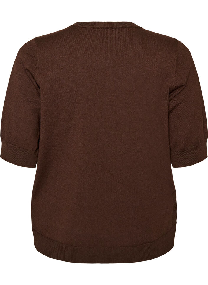 Fine-knit blouse with short sleeves, Brown, Packshot image number 1