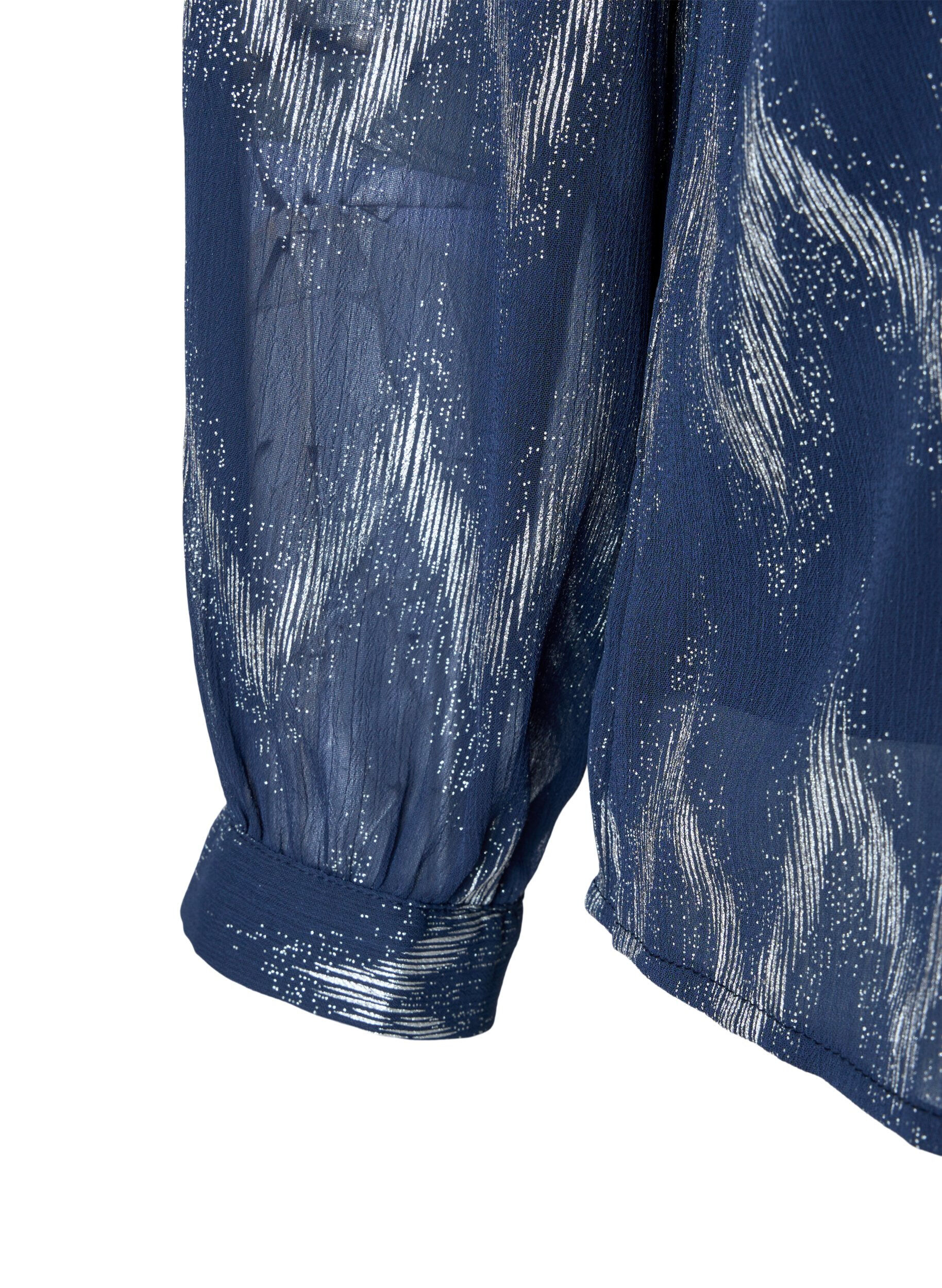 Zizzifashion Printed blouse with v-neckline, Blue, Packshot image number 2