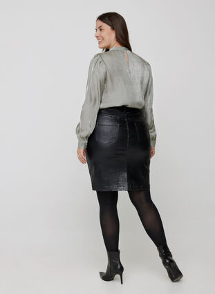 Close-fitting sparkly skirt with a slit, Black w/glitter, Model image number 0