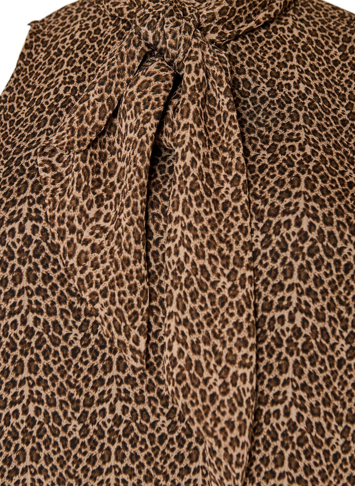 Midi dress in chiffon with leopard print and a tie-waist, Brown, Packshot image number 2