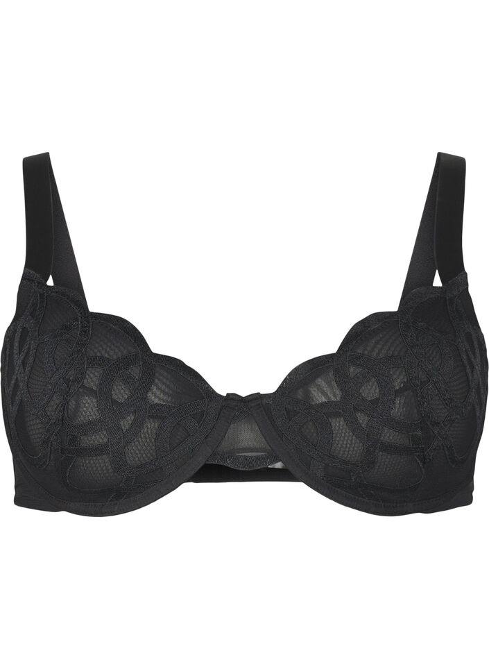 Balconette bra with graphic lace, Black, Packshot