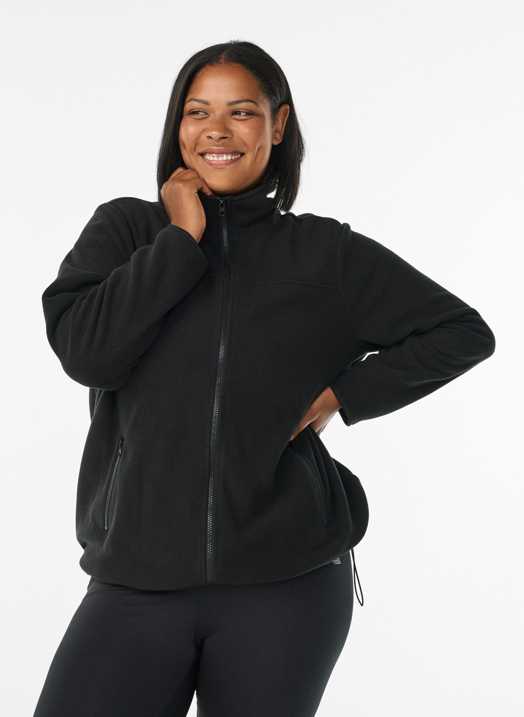 Fleece jacket with pockets, Black, Model