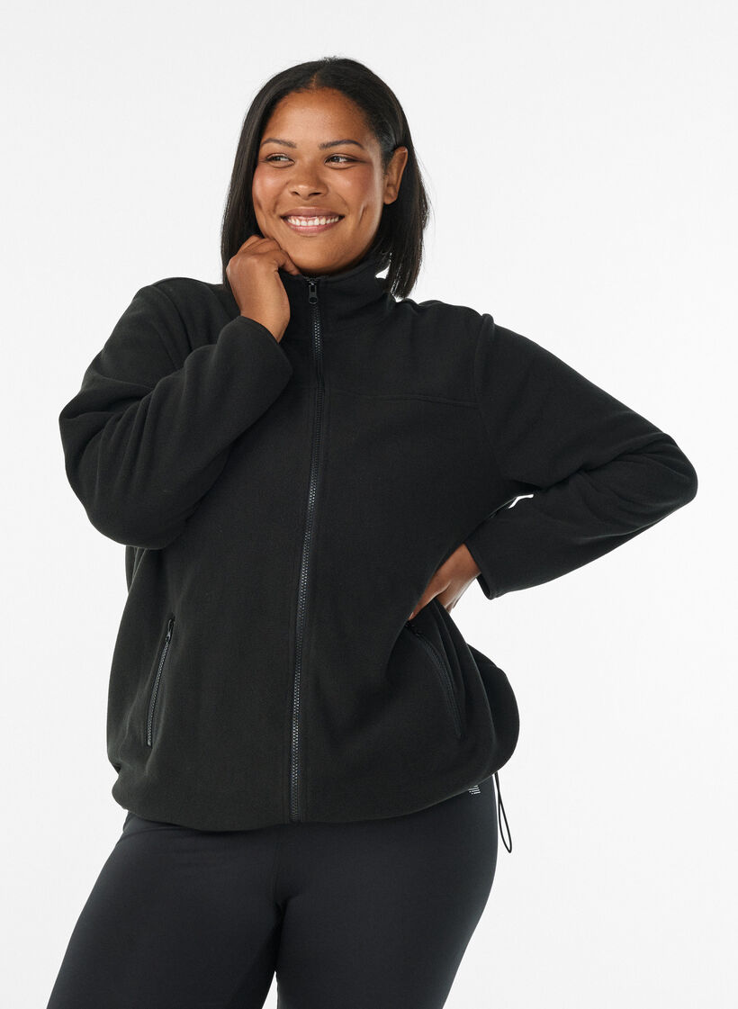Fleece jacket with pockets, Black, Model image number 0