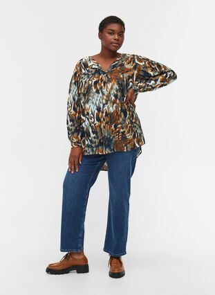 Long-sleeved viscose blouse with pattern, Rubber AOP, Model image number 2