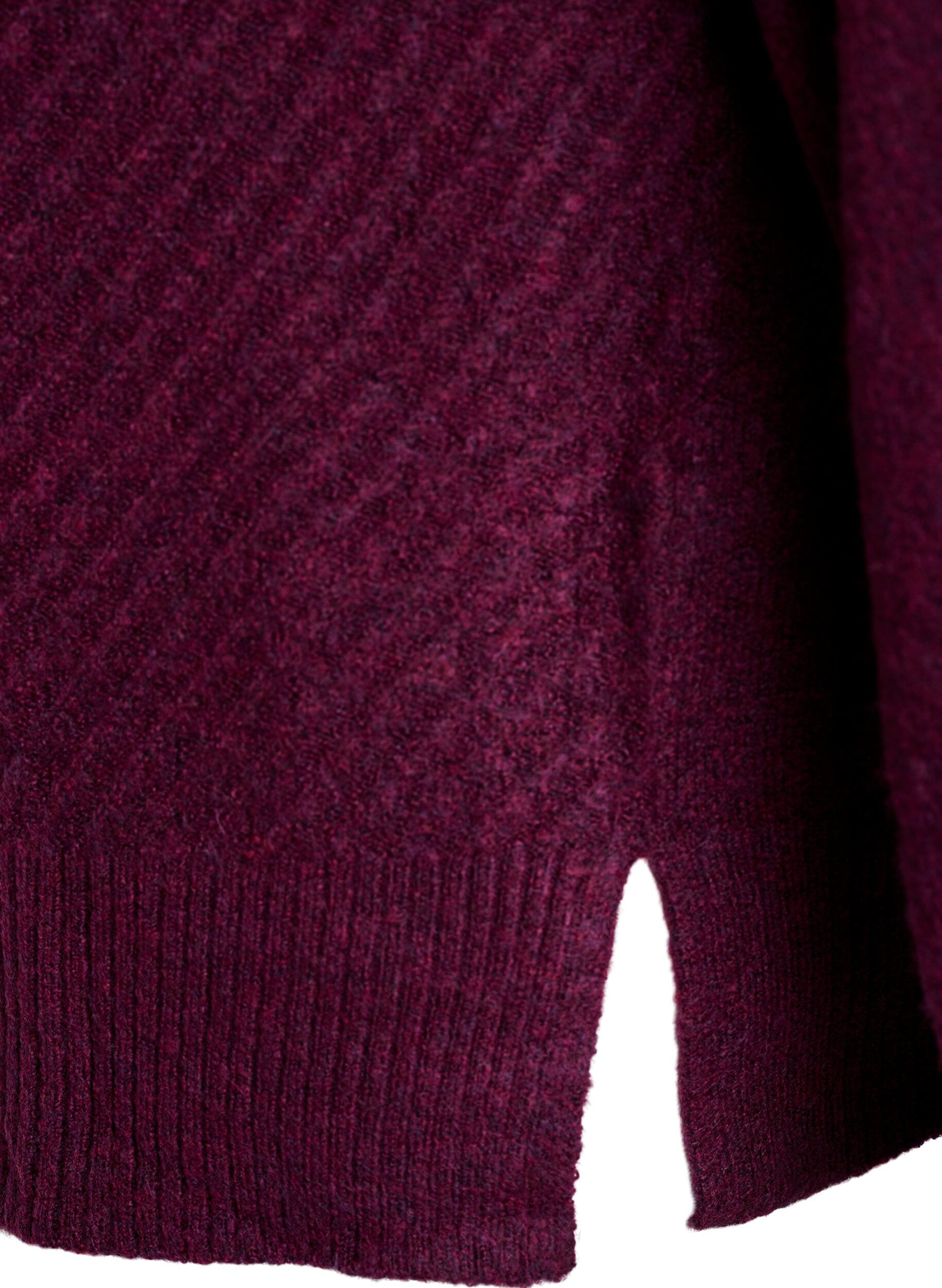 ZizzifashionKnitted blouse with V-shaped rib pattern and slits, Purple, Packshot image number 3