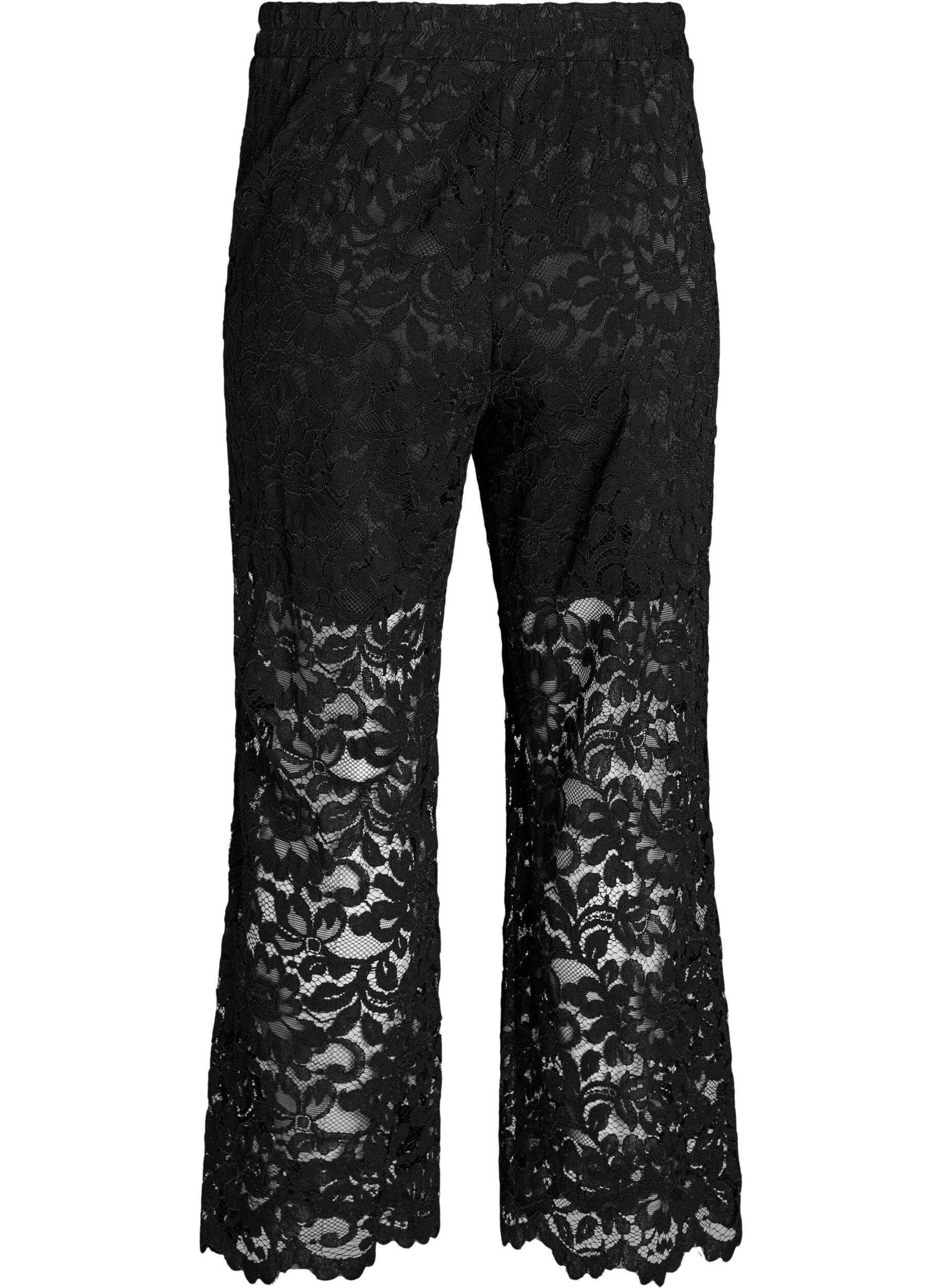 Zizzifashion High-waisted lace trousers with straight legs, Black, Packshot image number 1