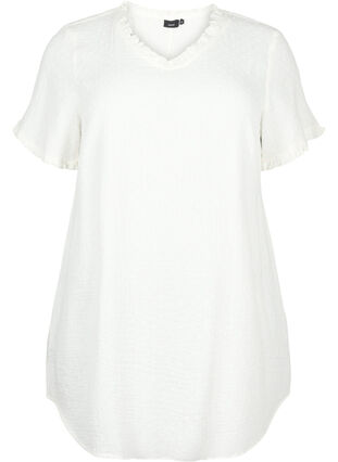 Short-sleeved cotton tunic with ruffles, Snow White, Packshot image number 0