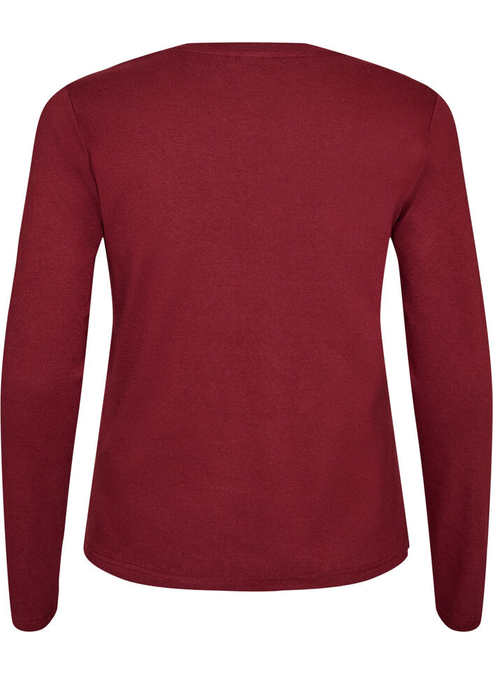 Long-sleeved basic T-shirt with round neck, Red, Packshot image number 1