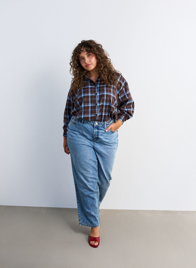 Checked shirt with a loose fit, Brown, Model image number 3