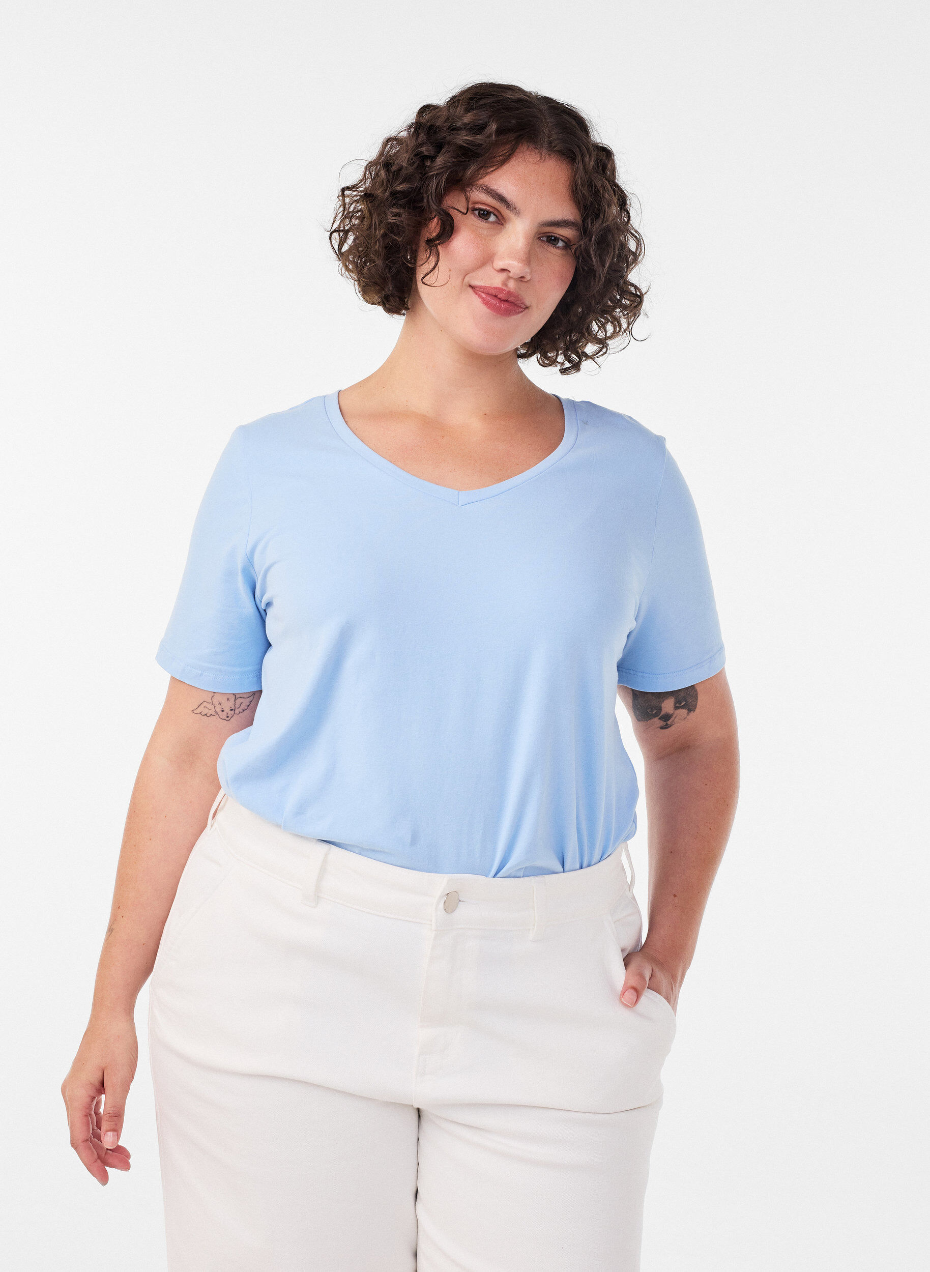ZizzifashionBasic plain cotton t-shirt, Light Blue, Model image number 0
