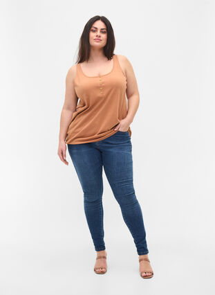 Block coloured cotton top with elastic along the bottom, Pecan Brown, Model image number 2