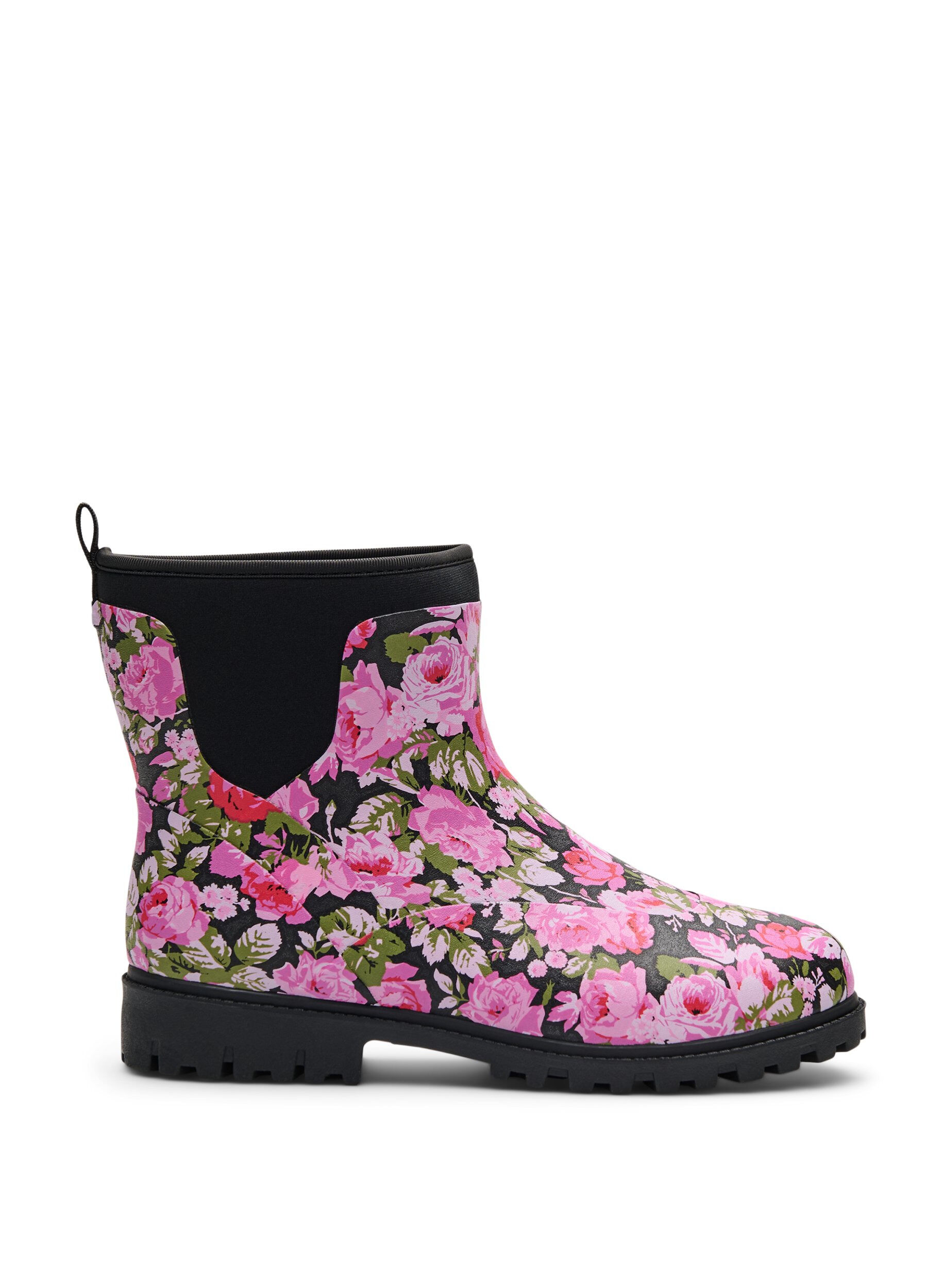 Zizzifashion Wide fit - Short wellies with elastic neoprene shaft, Flower AOP, Packshot image number 0