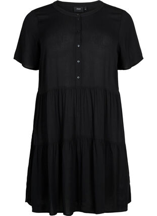 Short-sleeved viscose dress with A-line cut, Black, Packshot image number 0