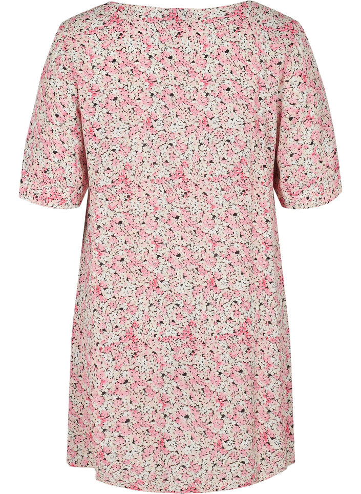 Viscose tunic with print and short sleeves, Pink Ditsy AOP, Packshot image number 1