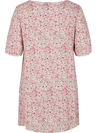 Viscose tunic with print and short sleeves, Pink Ditsy AOP, Packshot image number 1
